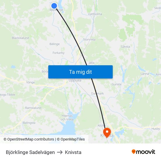 Björklinge Sadelvägen to Knivsta map