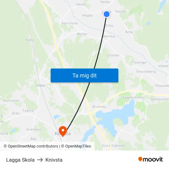 Lagga Skola to Knivsta map