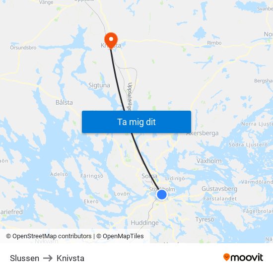 Slussen to Knivsta map