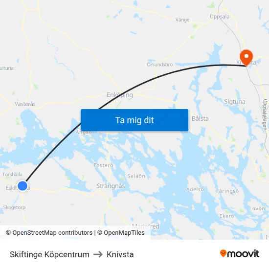 Skiftinge Köpcentrum to Knivsta map
