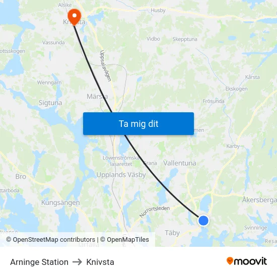Arninge Station to Knivsta map