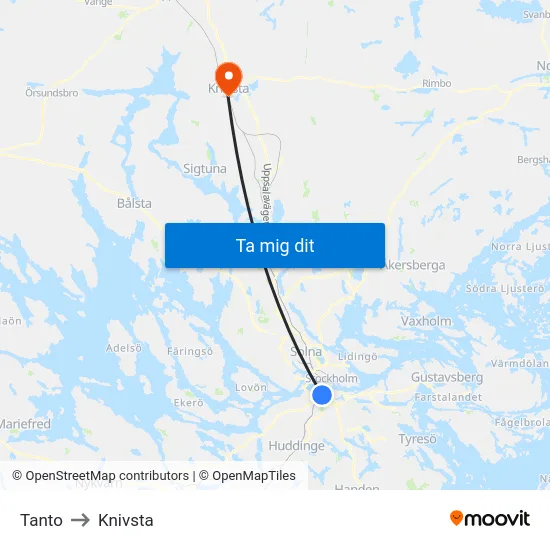 Tanto to Knivsta map