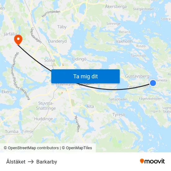 Ålstäket to Barkarby map