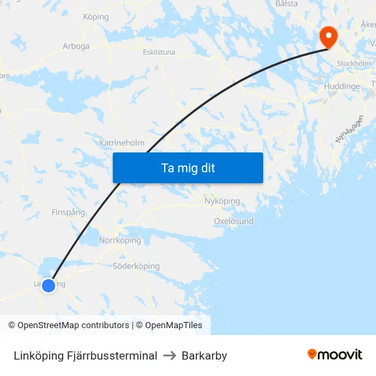 Linköping Fjärrbussterminal to Barkarby map