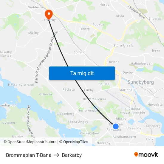 Brommaplan T-Bana to Barkarby map