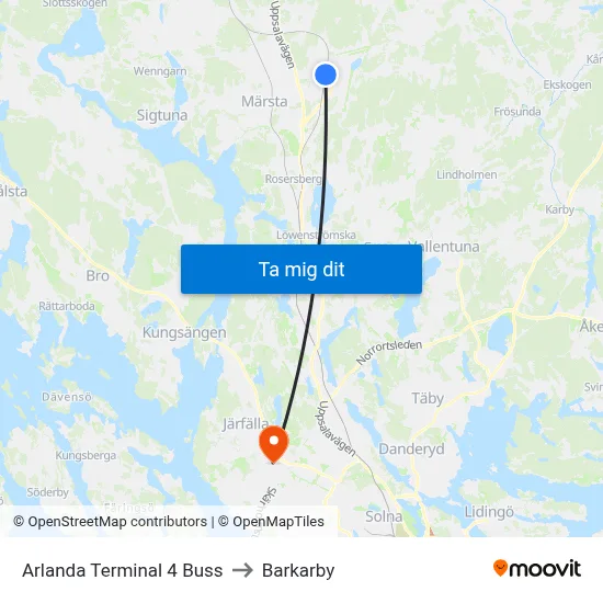 Arlanda Terminal 4 Buss to Barkarby map