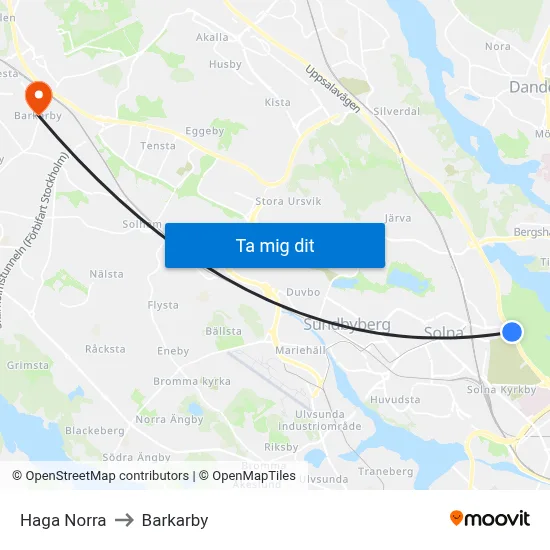 Haga Norra to Barkarby map