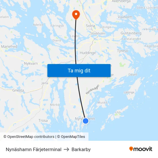 Nynäshamn Färjeterminal to Barkarby map
