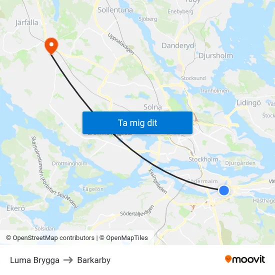 Luma Brygga to Barkarby map