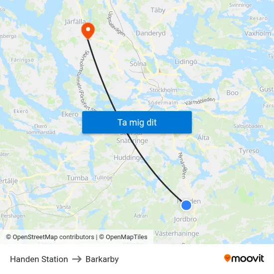 Handen Station to Barkarby map