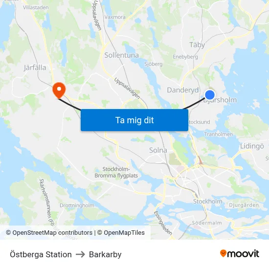 Östberga Station to Barkarby map