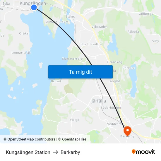 Kungsängen Station to Barkarby map