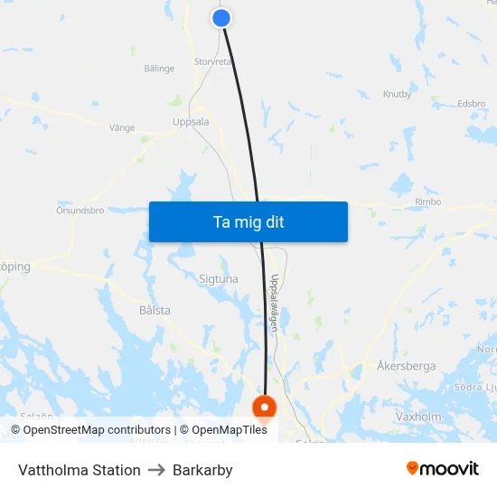 Vattholma Station to Barkarby map