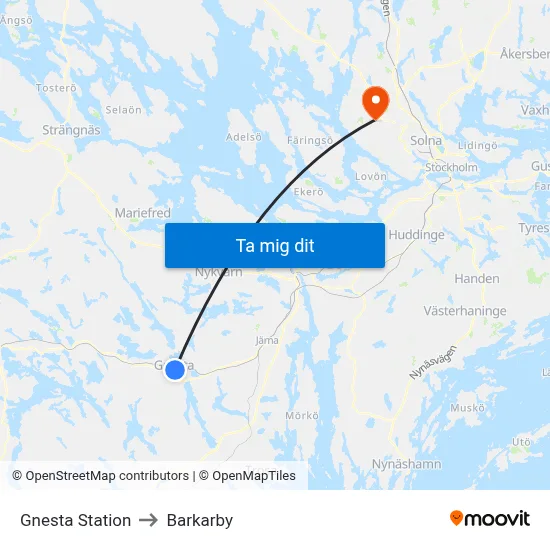 Gnesta Station to Barkarby map