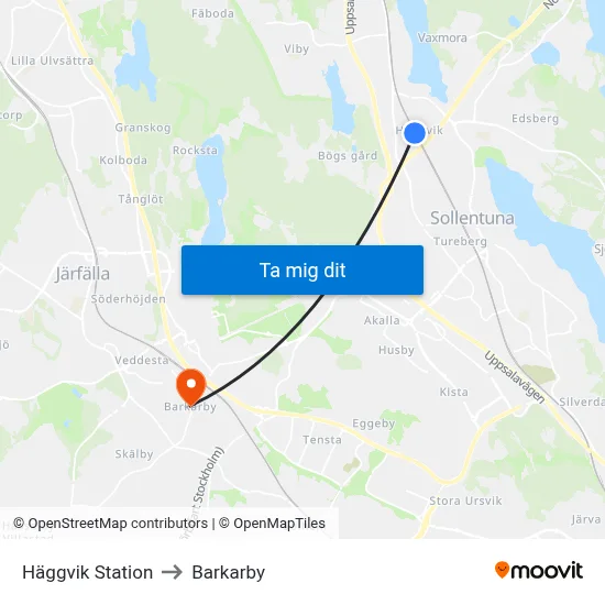 Häggvik Station to Barkarby map