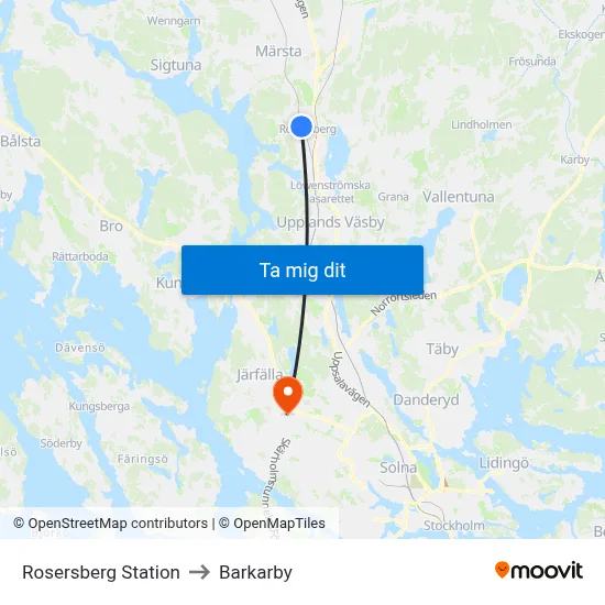 Rosersberg Station to Barkarby map