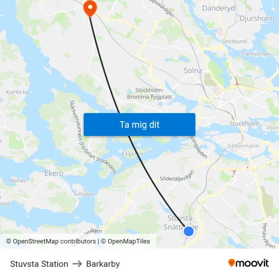 Stuvsta Station to Barkarby map