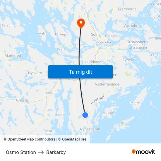 Ösmo Station to Barkarby map