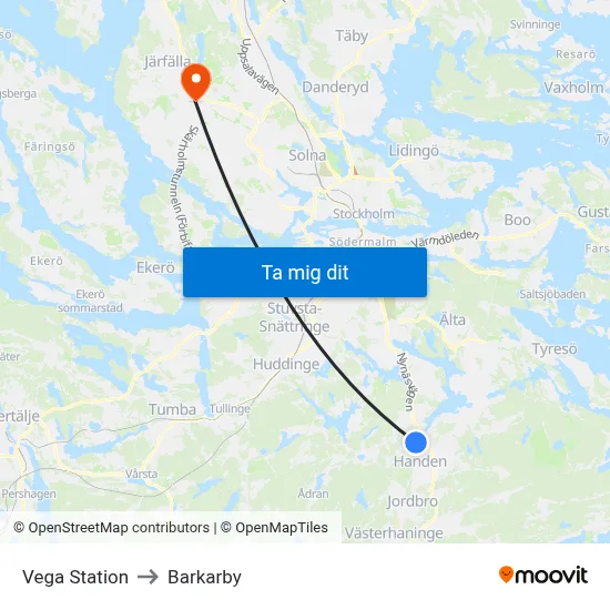 Vega Station to Barkarby map