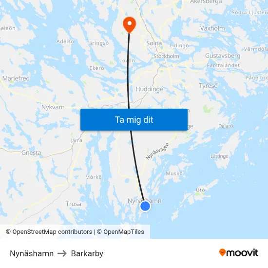 Nynäshamn to Barkarby map