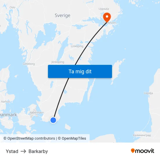 Ystad to Barkarby map