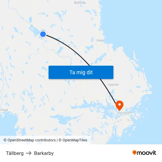 Tällberg to Barkarby map