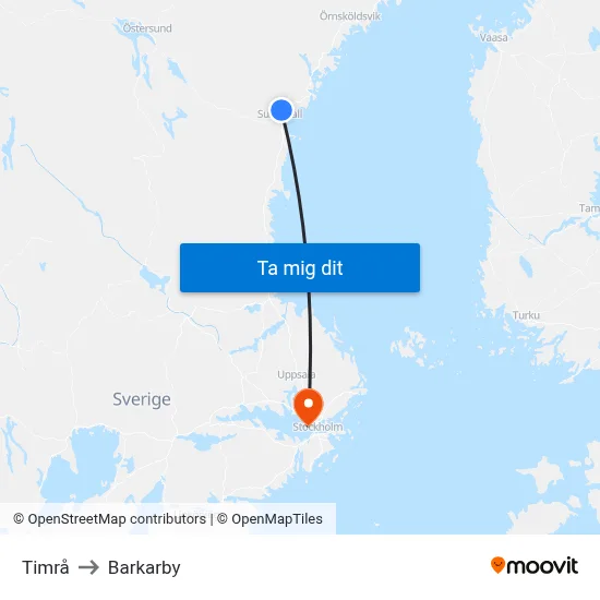 Timrå to Barkarby map