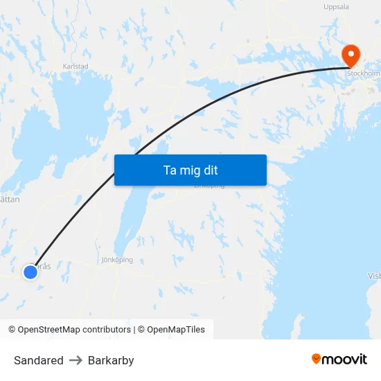 Sandared to Barkarby map