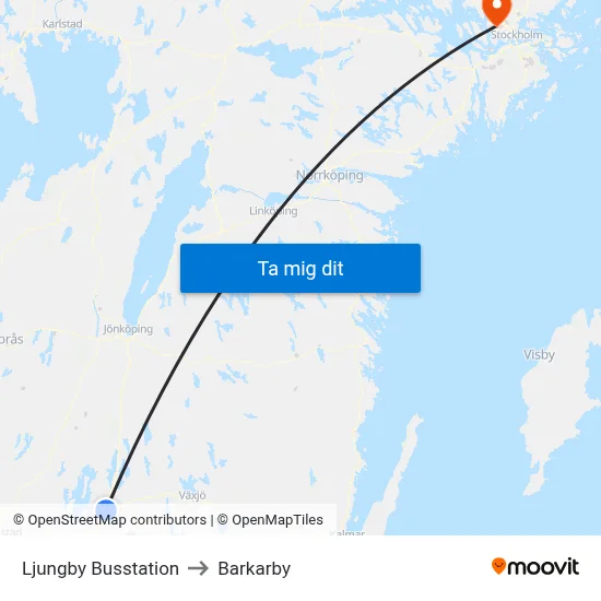 Ljungby Busstation to Barkarby map