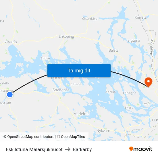 Eskilstuna Mälarsjukhuset to Barkarby map