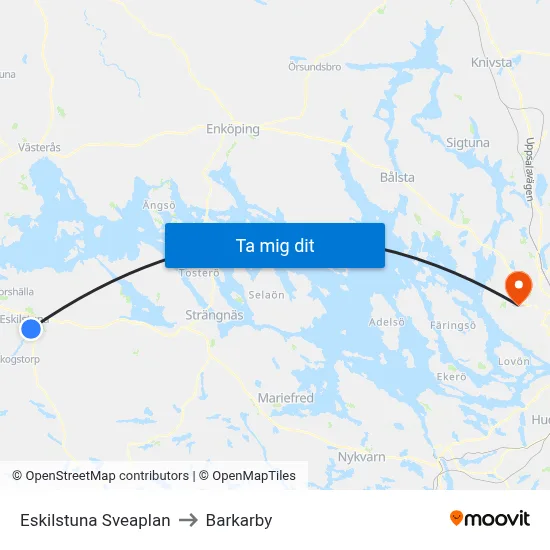 Eskilstuna Sveaplan to Barkarby map