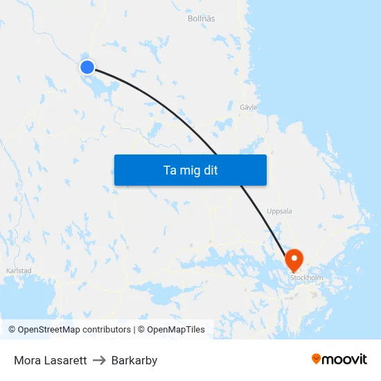 Mora Lasarett to Barkarby map