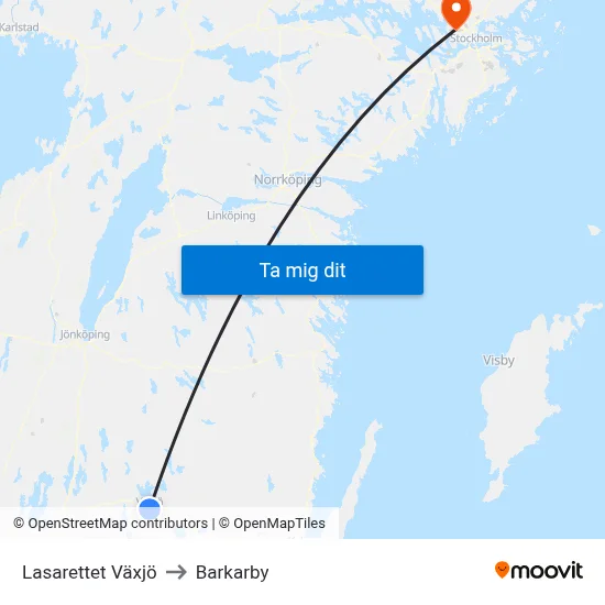 Lasarettet Växjö to Barkarby map
