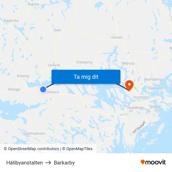 Hällbyanstalten to Barkarby map