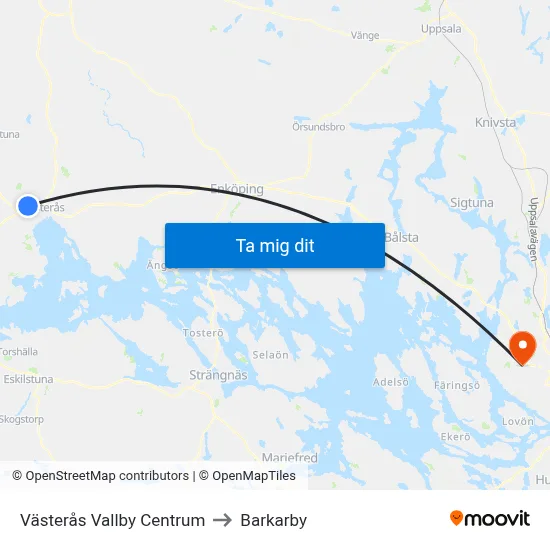 Västerås Vallby Centrum to Barkarby map