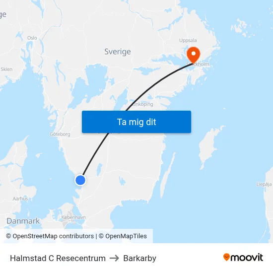 Halmstad C Resecentrum to Barkarby map