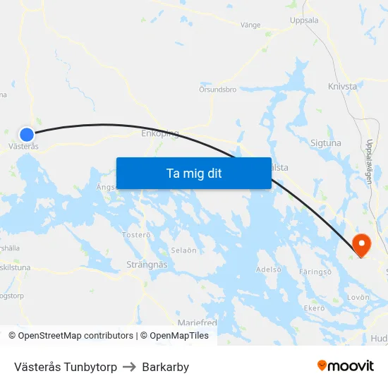 Västerås Tunbytorp to Barkarby map