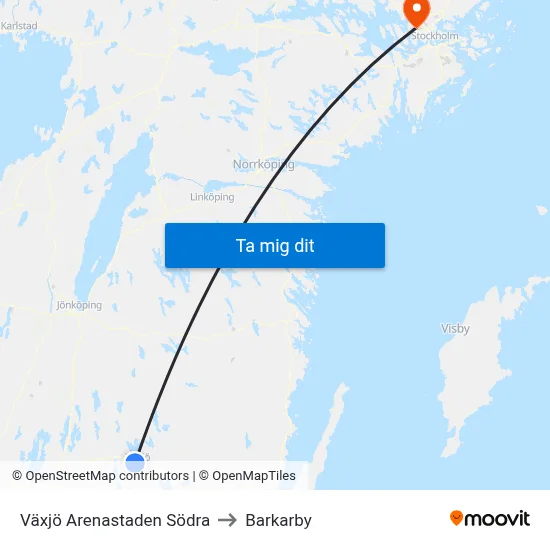 Växjö Arenastaden Södra to Barkarby map