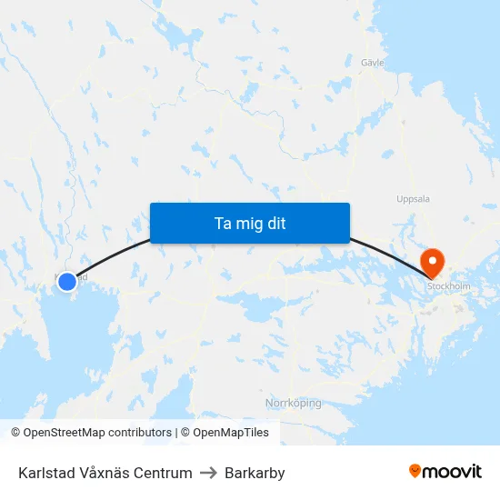 Karlstad Våxnäs Centrum to Barkarby map
