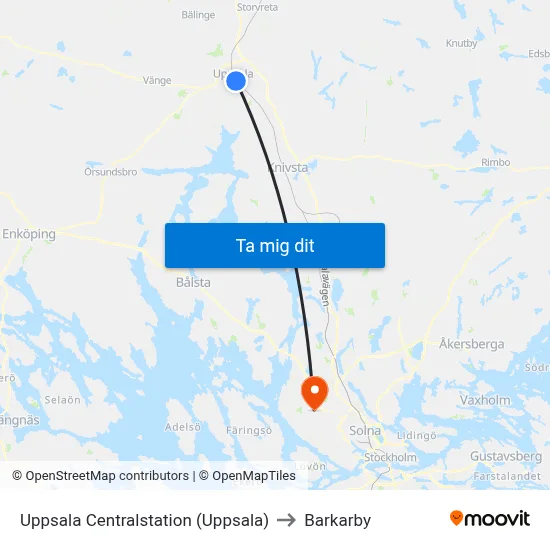 Uppsala Centralstation (Uppsala) to Barkarby map