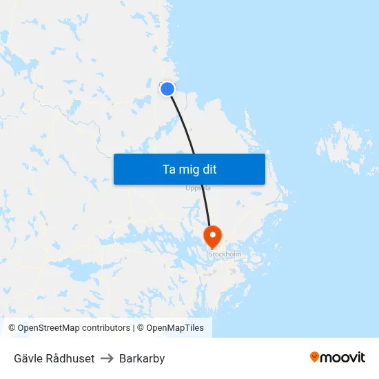 Gävle Rådhuset to Barkarby map