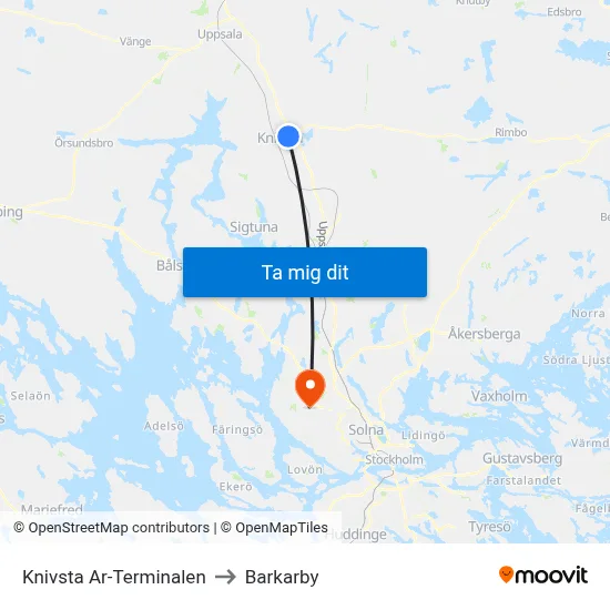 Knivsta Ar-Terminalen to Barkarby map