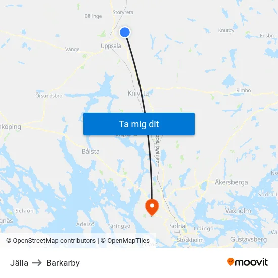 Jälla to Barkarby map
