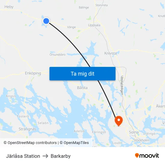 Järlåsa Station to Barkarby map