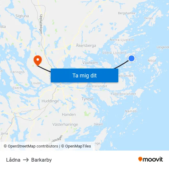 Lådna to Barkarby map