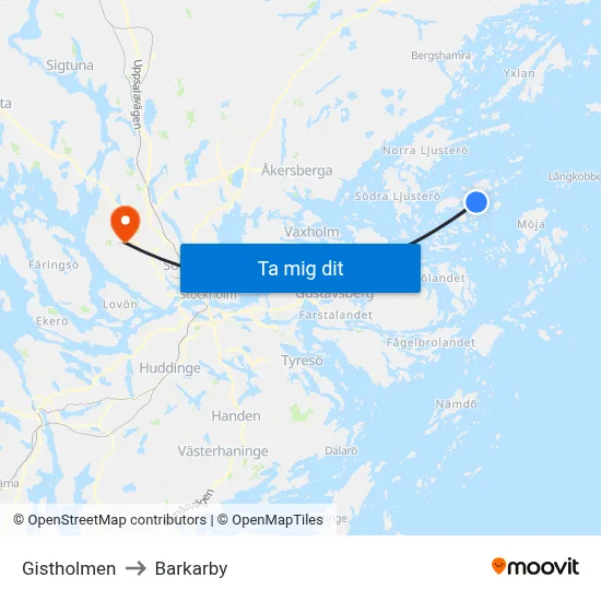 Gistholmen to Barkarby map