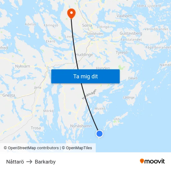 Nåttarö to Barkarby map