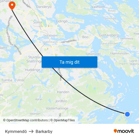 Kymmendö to Barkarby map