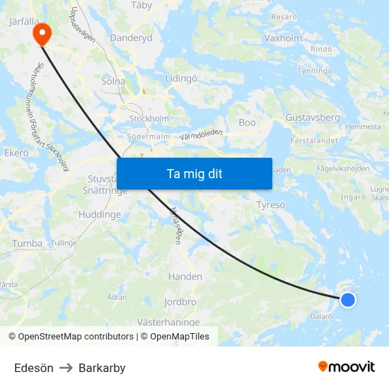 Edesön to Barkarby map