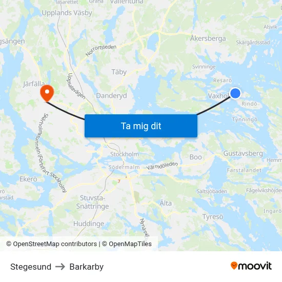 Stegesund to Barkarby map